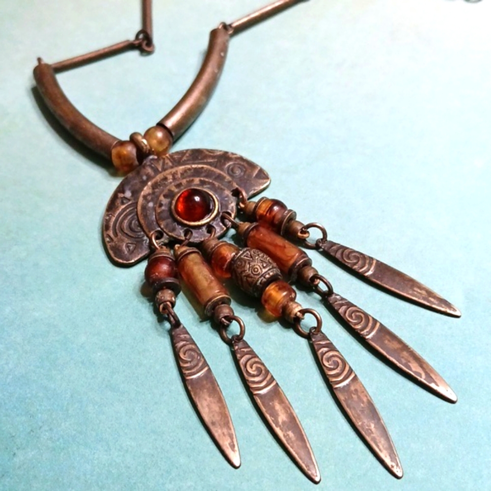 Boho Brass & Amber Dreamcatcher Necklace
